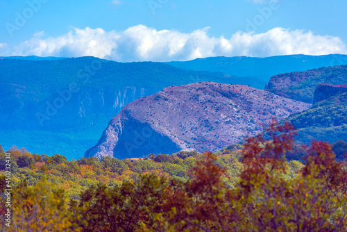 landscape views in early autumn mountains Crimea Baydar Valley