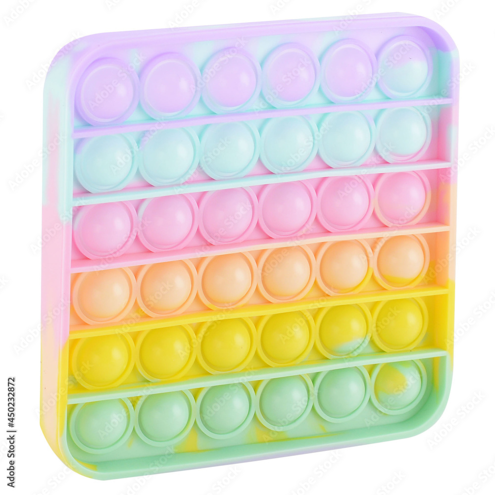 Pop it silicone rainbow anti-stress toy isolated on white background. Simple dimple, popular modern stress relief toys for adults and children. Fidget kid toy, Pop Bubble Fidget Pop it silicone rainbow anti-stress toy isolated on white background. Simple dimple, popular modern stress relief toys for adults and children. Fidget kid toy, Pop Bubble Fidget
