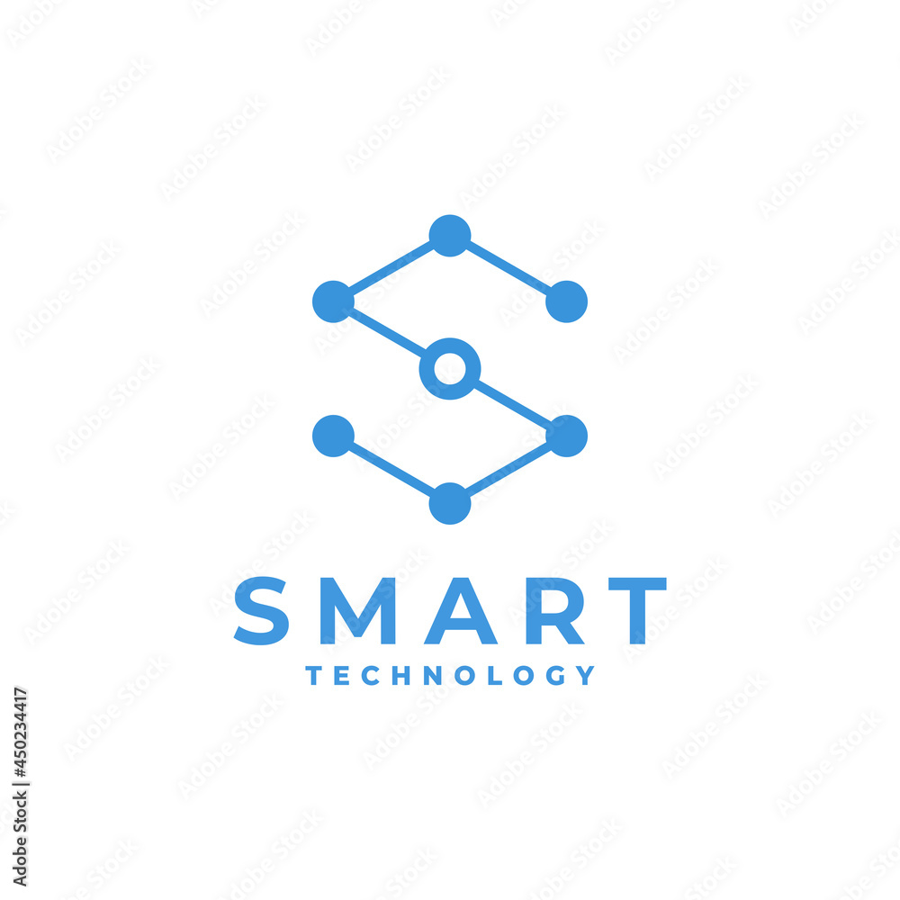 Smart Technology logo design, Initial Letter S with Tech symbol logo design Smart Technology logo design, Initial Letter S with Tech symbol logo design
