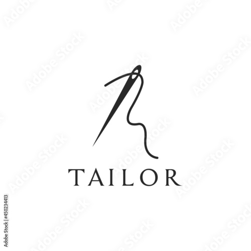 Tailor logo design, Silhouette of thread and needle for clothing brand with handmade garments sewed logos, Sew sewing fashion tailoring fabric needlework logo design