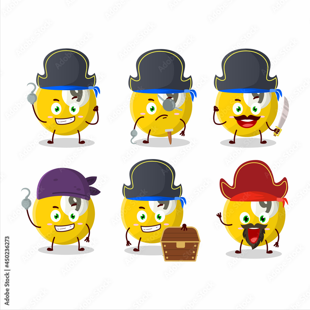 Cartoon character of billiards ball with various pirates emoticons Cartoon character of billiards ball with various pirates emoticons
