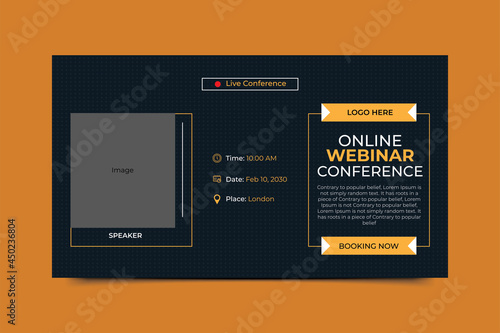 Online business conference announcement banner. Web banner template design with vector
