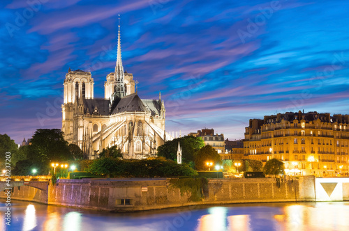 Notre Dame Cathedral at dusk in Paris, France © naughtynut