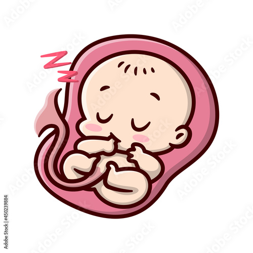 THE CUTE UNBORN BABY IS SLEEPING AND SUCKING HIS TUMB CARTOON ILLUSTRATION.