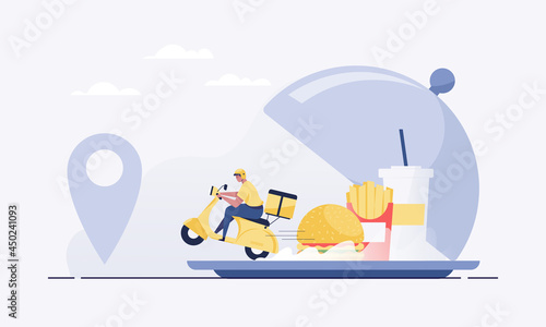 Order foods online from app by smart phone. Fast food delivery.