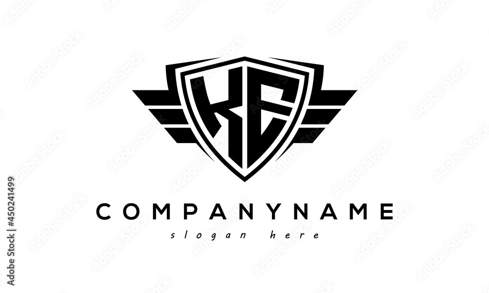 Wings shield letter KE logo vector Wings shield letter KE logo vector