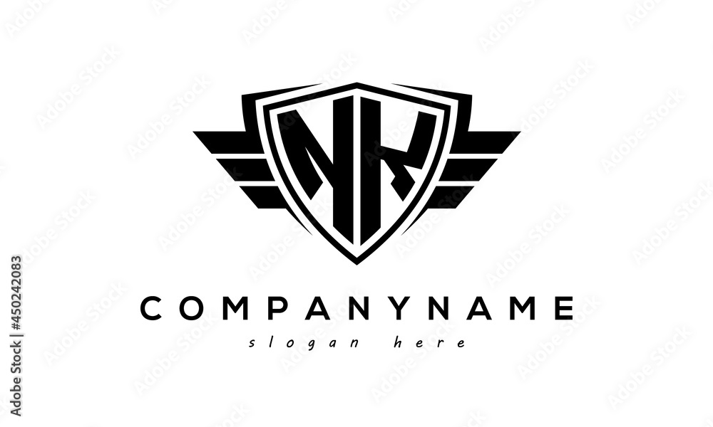 Wings shield letter NK logo vector Wings shield letter NK logo vector