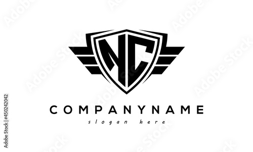  Wings shield letter NC logo vector