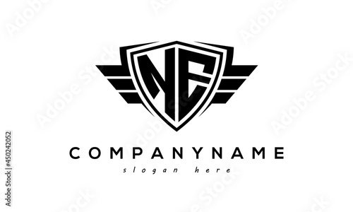  Wings shield letter NE logo vector