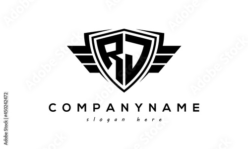 Wings shield letter RJ logo vector