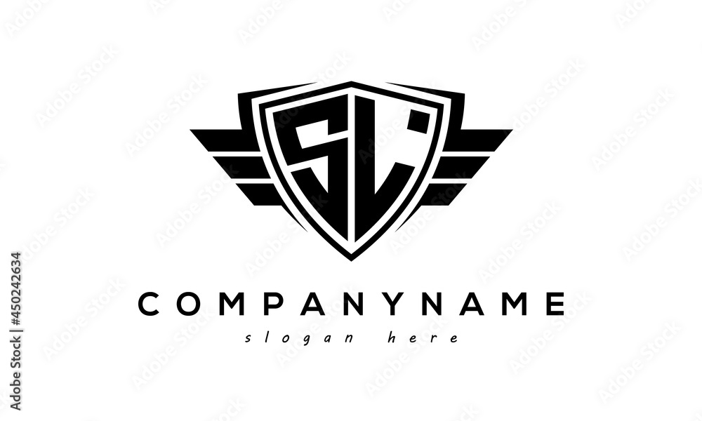 Wings shield letter SL logo vector Wings shield letter SL logo vector