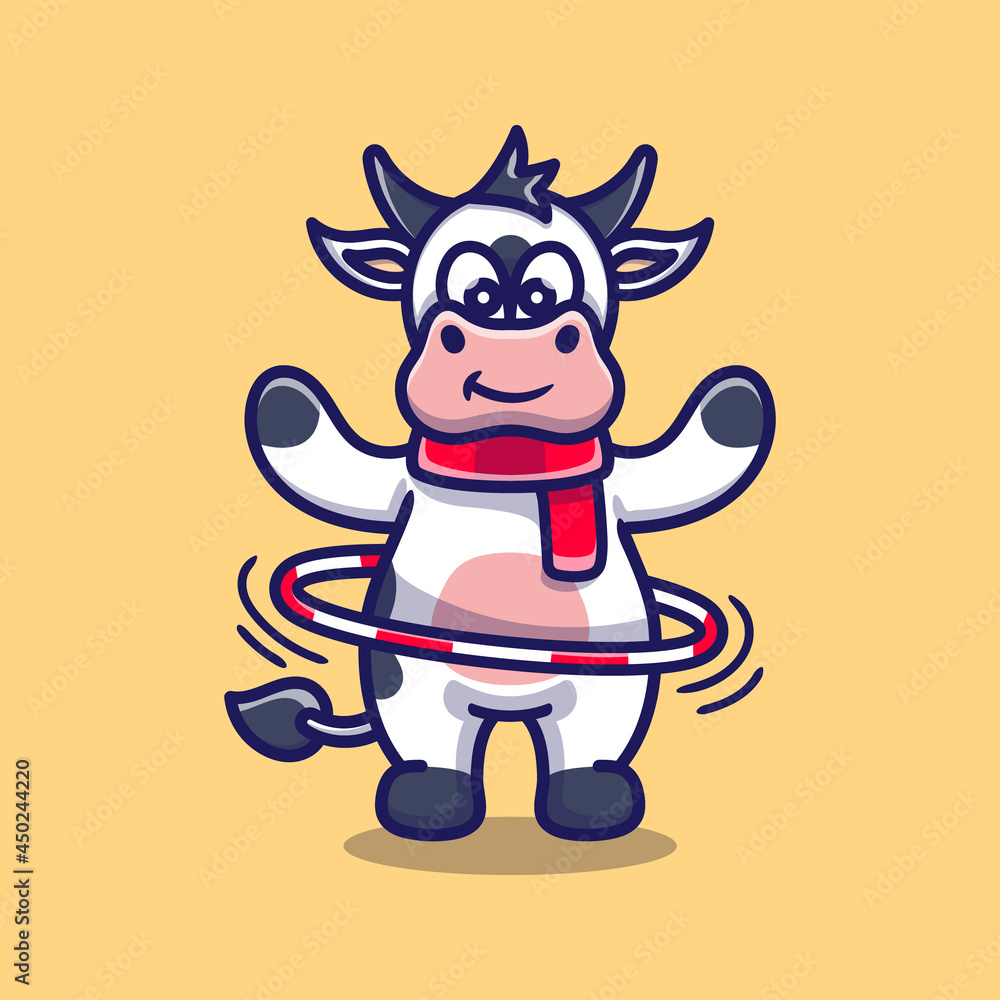 cute cow playing hula hoop