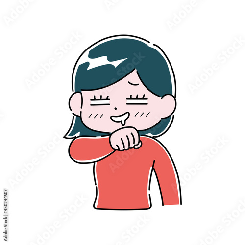 涎を拭いながらにやける女性