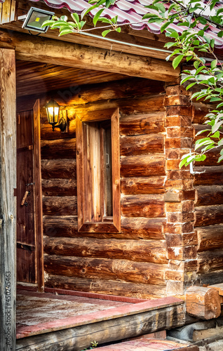 An old Russian wooden bathhouse in the backyard.