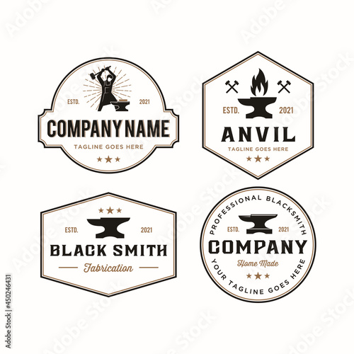 Blacksmith Iron Anvil Forge Foundry vintage retro logo design