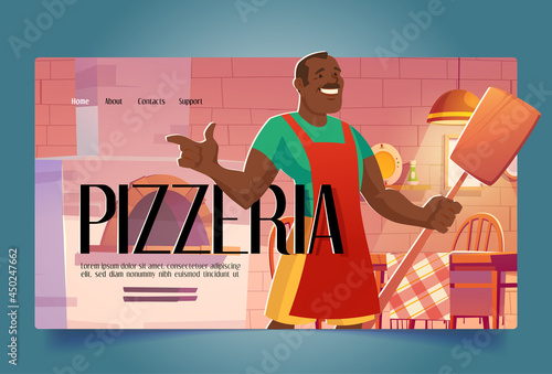 Pizzeria cartoon landing, restaurant opening promo
