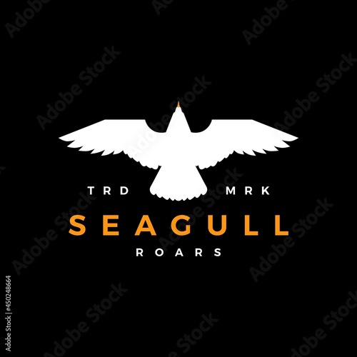 seagull roar flat flying logo vector icon illustration