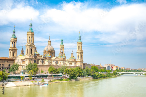 Our Lady of the Pillar Basilica with Ebro River Zaragoza, Spain