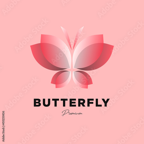 Premium luxury butterfly logo design template. Butterfly with pink gradient vector illustration