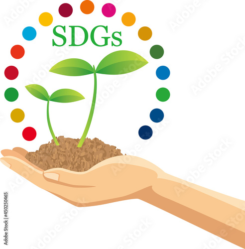 SDGs（新芽が生えている土を持っている手のイメージイラスト）
