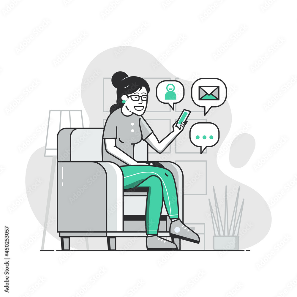 Social Network Concept with Girl and Smart Phone Social Network Concept with Girl and Smart Phone