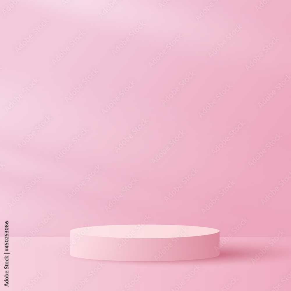 Podium platform to show product and natural light on pink background. Paper cut and craft style illustration Podium platform to show product and natural light on pink background. Paper cut and craft style illustration