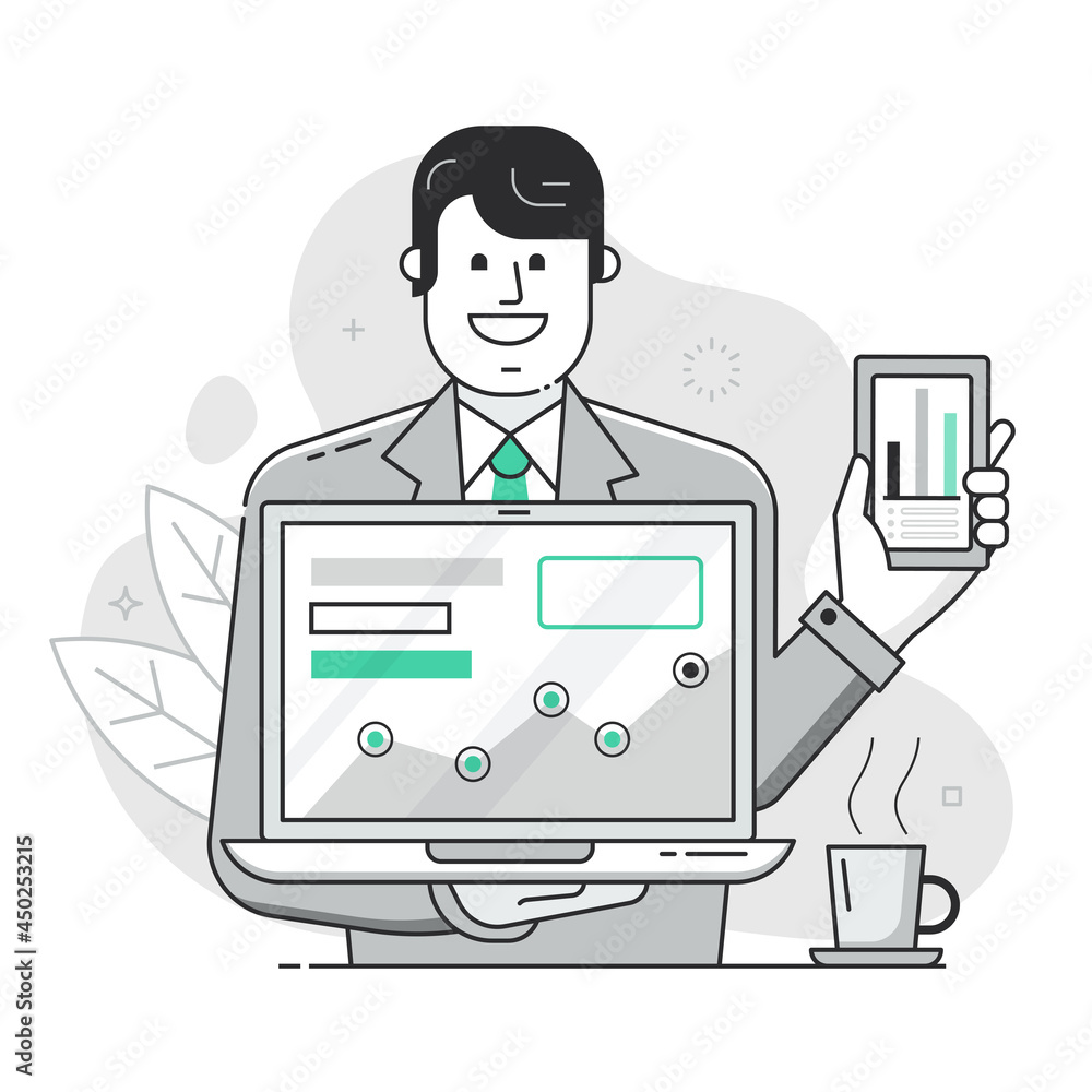 Business Analyst Shows Growing Chart Flat Concept Business Analyst Shows Growing Chart Flat Concept