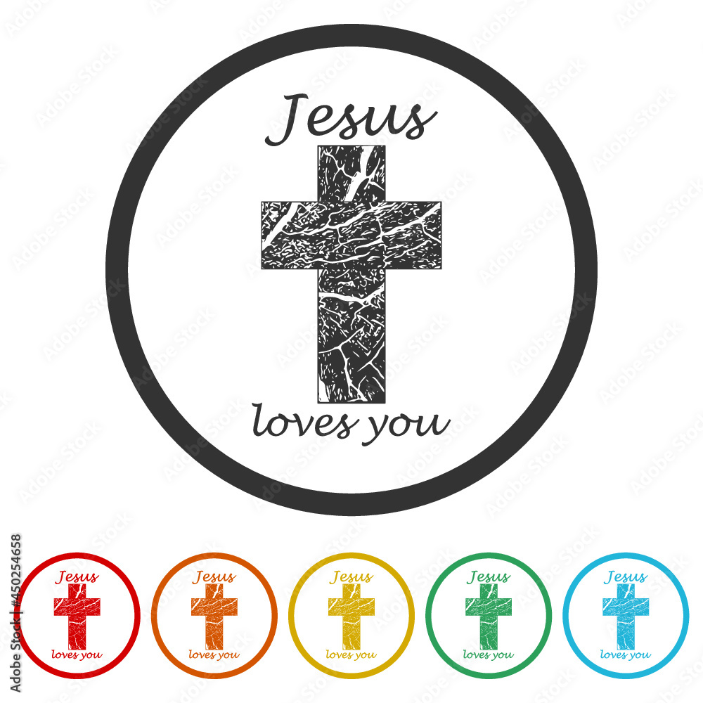 Jesus loves you ring icon color set Jesus loves you ring icon color set