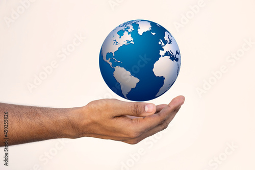 Wallpaper Mural Holding globe in raised hands against white background Torontodigital.ca