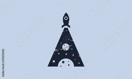 Letter A and Aerospace with rocket launch Logo