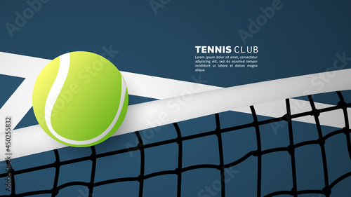 Tennis ball on the on the white net  in blue tennis court , Illustrations for use in online sporting events , Illustration Vector  EPS 10