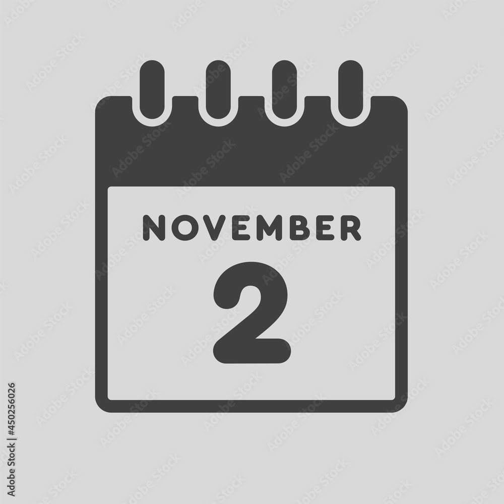 Icon day date 2 November, template calendar page Icon day date 2 November, template calendar page
