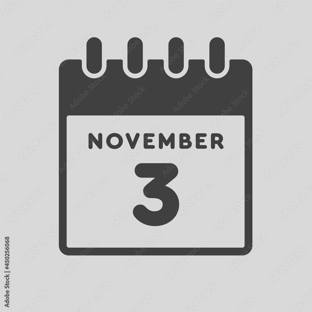 Icon day date 3 November, template calendar page Icon day date 3 November, template calendar page