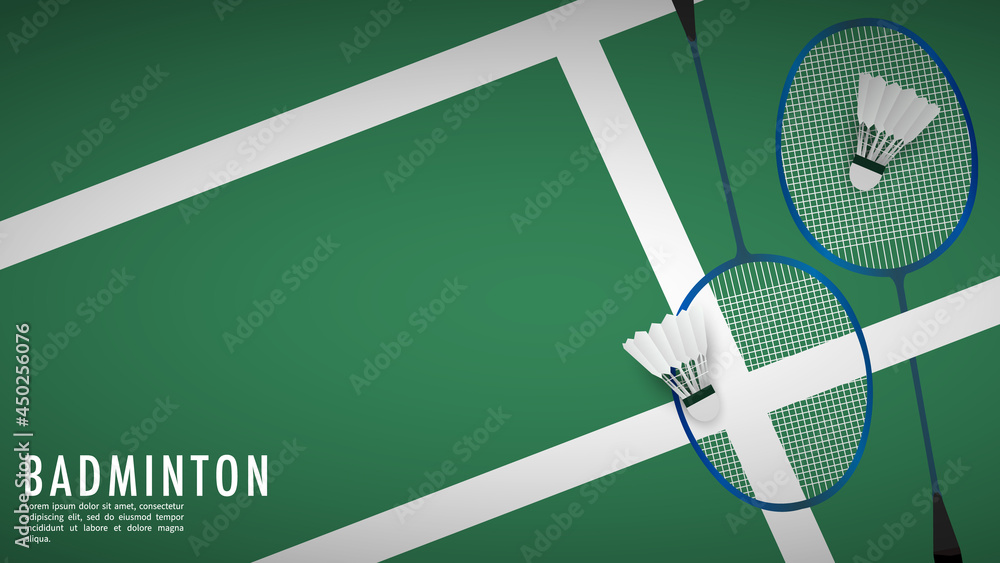 White badminton shuttlecock out line white line on green background badminton  court indoor badminton sports wallpaper with copy space , illustration  Vector EPS 10 Stock Vector | Adobe Stock