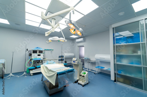 Healthcare surgery technologies. Modern hospital operation empty room.