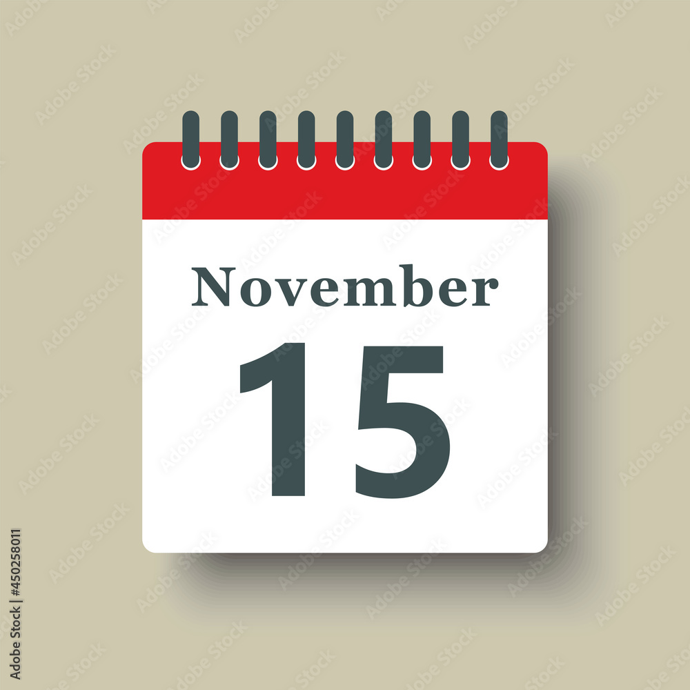 Fototapeta premium Icon day date 15 November, template calendar page