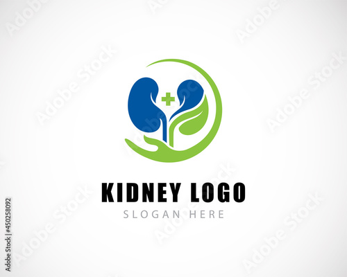 kidney logo creative concept hand care health medical solution doctor nature