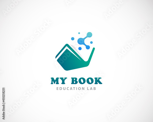 my book logo creative science molecule education lab design concept