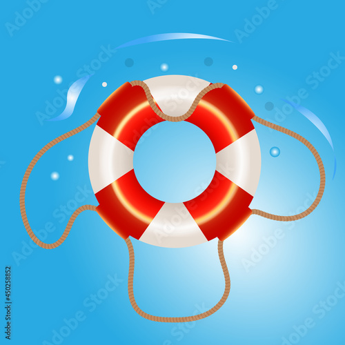 Lifebuoy isolated on blue background. 
