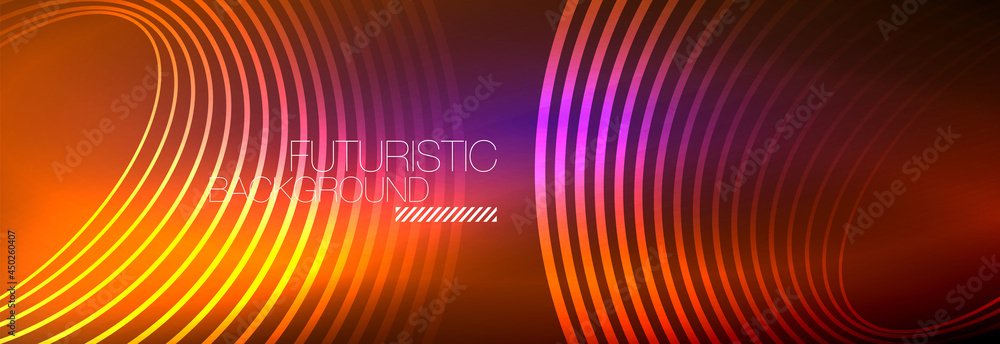 Dark abstract background with glowing neon circles. Trendy layout template for business or technology presentation, internet poster or web brochure cover, wallpaper Dark abstract background with glowing neon circles. Trendy layout template for business or technology presentation, internet poster or web brochure cover, wallpaper