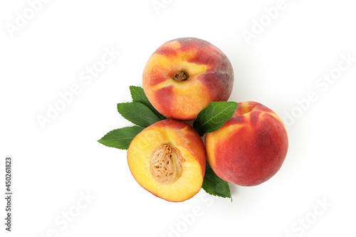 Ripe peach fruits isolated on white background