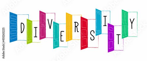 Inclusion and diversity infographic vector set, doors vector logo for website, doors of opportunities