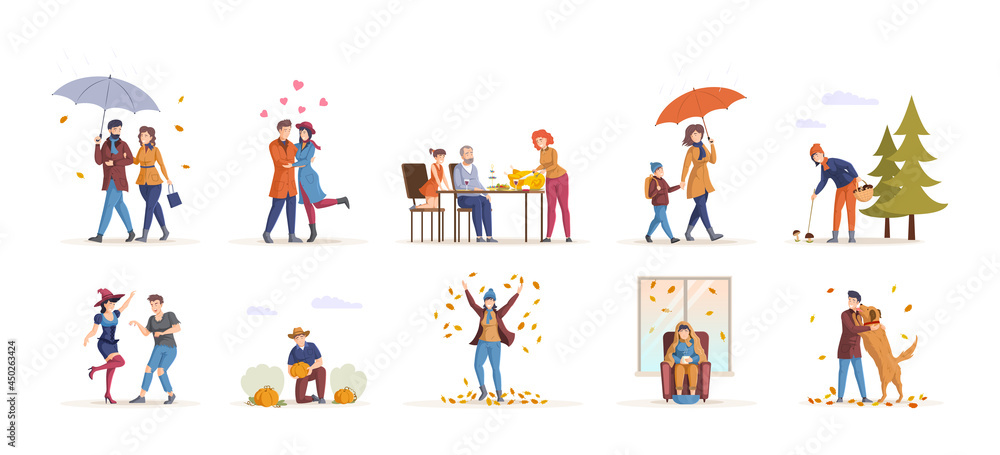 People in fall, enjoying autumn activity. Couple, family, friends spending time together walking, collecting mushrooms, going to school, Halloween party, harvest picking, Thanksgiving day People in fall, enjoying autumn activity. Couple, family, friends spending time together walking, collecting mushrooms, going to school, Halloween party, harvest picking, Thanksgiving day