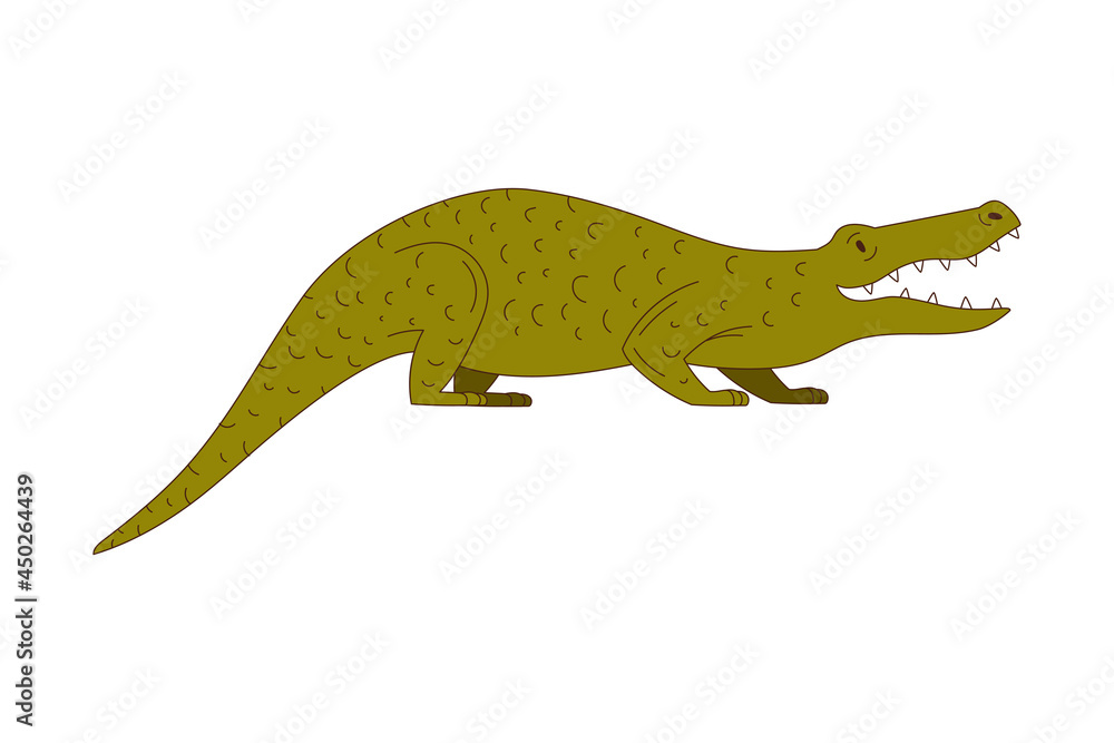 Green Crocodile with Long Tail and Sharp Teeth as African Animal Vector Illustration Green Crocodile with Long Tail and Sharp Teeth as African Animal Vector Illustration