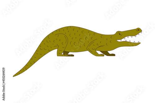 Green Crocodile with Long Tail and Sharp Teeth as African Animal Vector Illustration © Happypictures