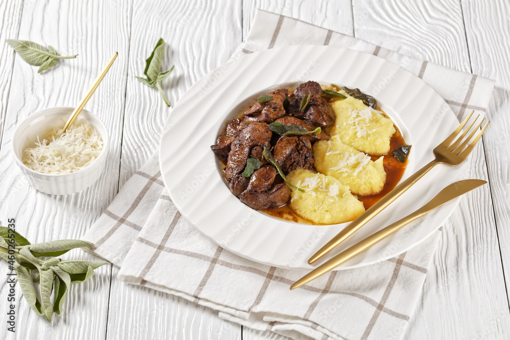 Chicken Livers with Sage served with polenta Chicken Livers with Sage served with polenta