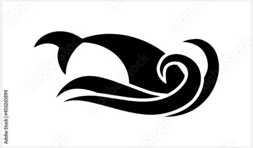 Summer icon with shark fin on wave isolated on white. Stencil fish. Animal vector stock illustration. EPS 10