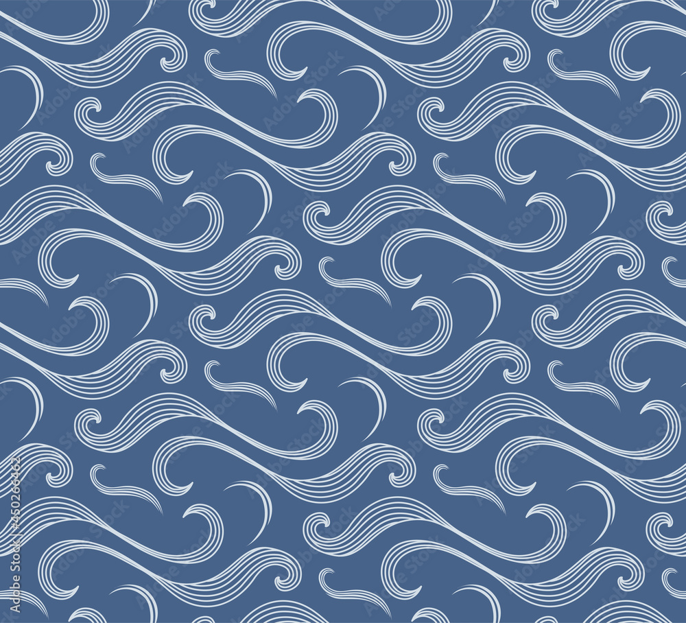Japanese Curl Ocean Wave Line Vector Seamless Pattern Japanese Curl Ocean Wave Line Vector Seamless Pattern