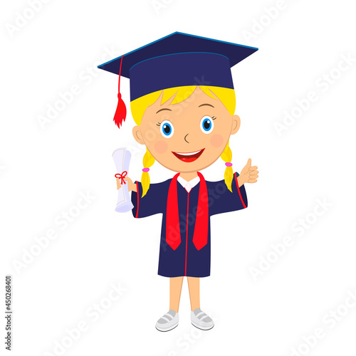 cute cartoon girl in graduation gown