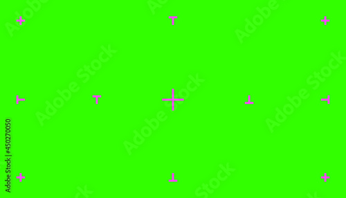 Green colored chroma key background screen flat style design vector illustration. Chroma key VFX screen with tracking marks on it abstract background concept for video footage.